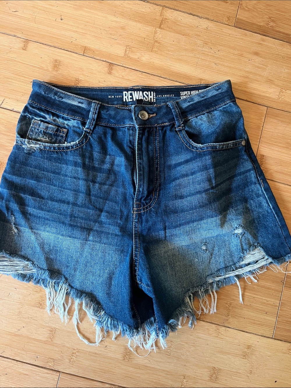 Rewash Dark Blue Distressed Denim Cutoff Shorts
